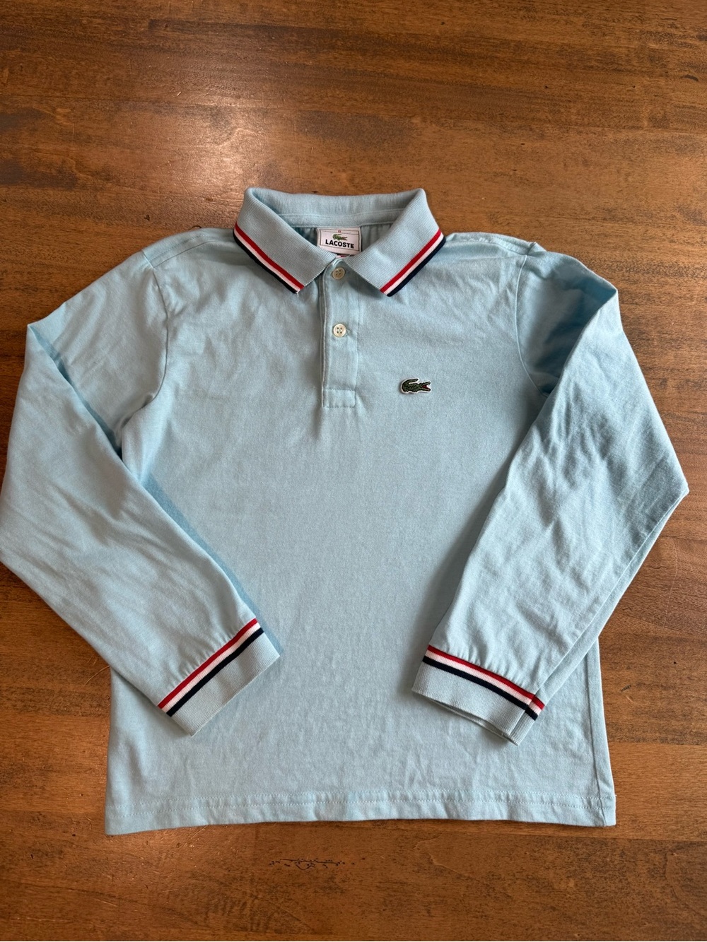 Lacoste Kids Pale Blue Polo with Red & Navy Collar Trim